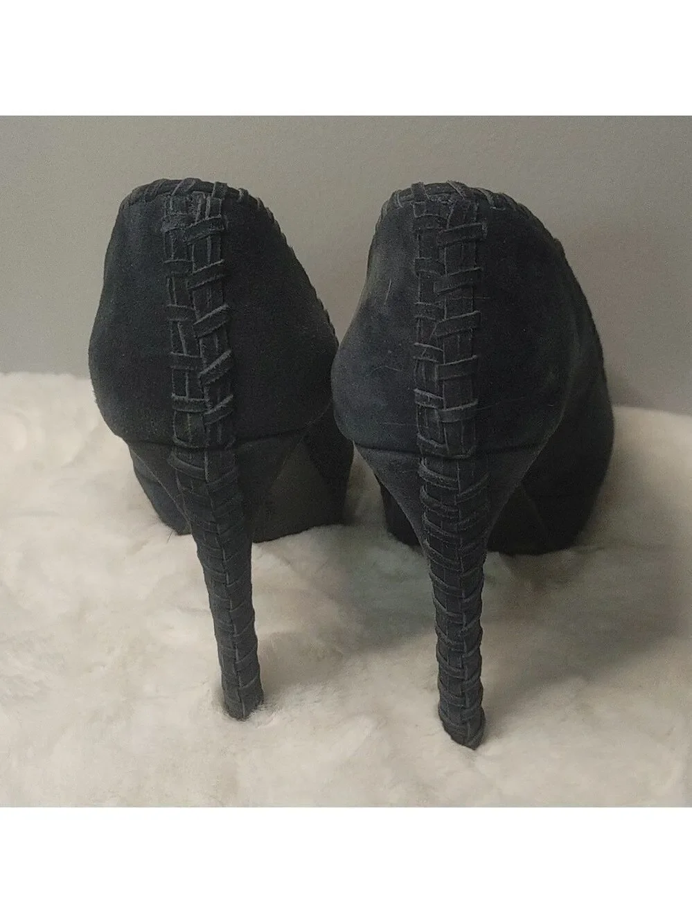 Antonio Melani Blue Suede Leather Peeptoe Platform Pumps sz 8 (heel pad)